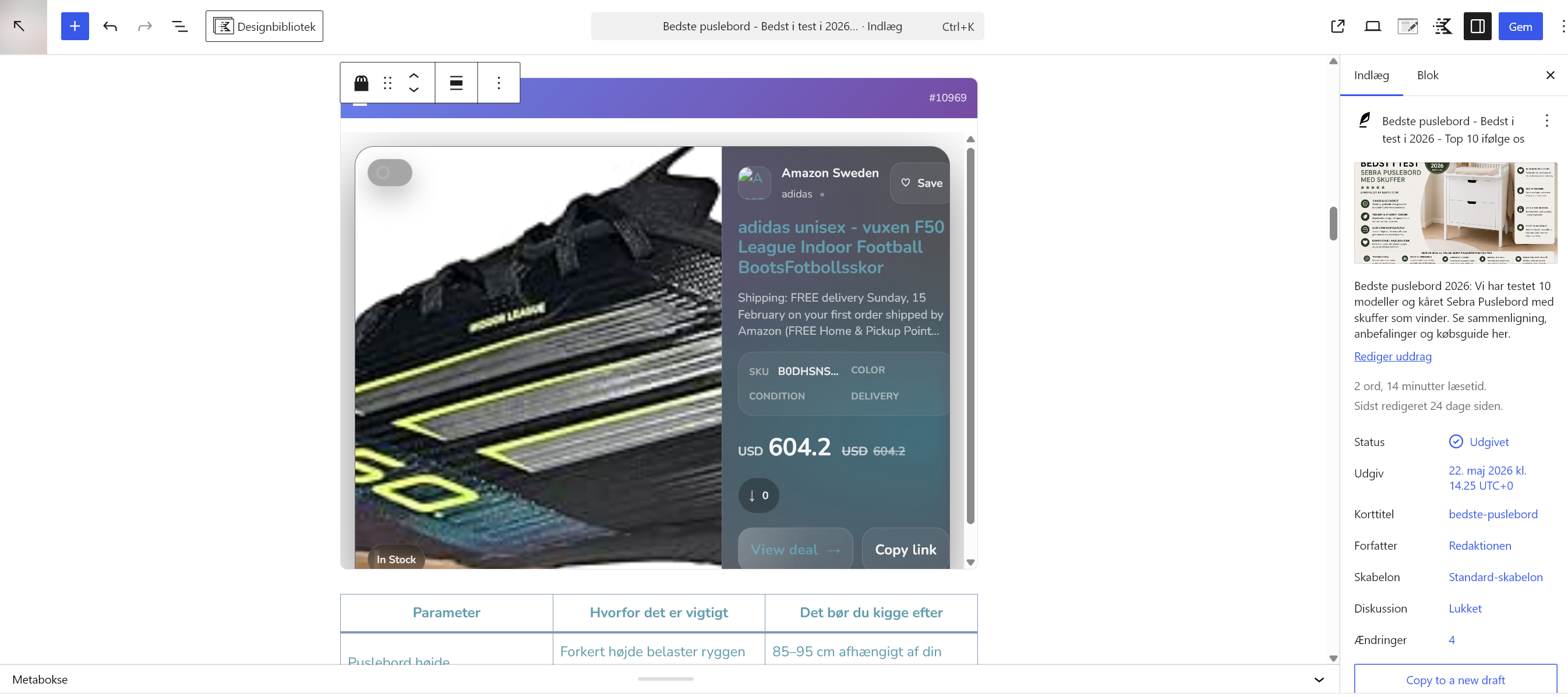 A Rexultz product block rendered live inside the WordPress Gutenberg editor
